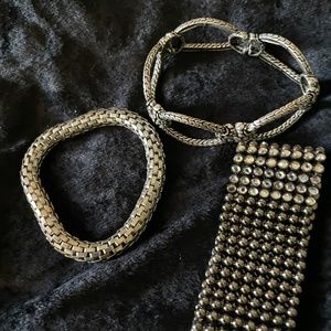 Three fun vintage bracelets, silver colored